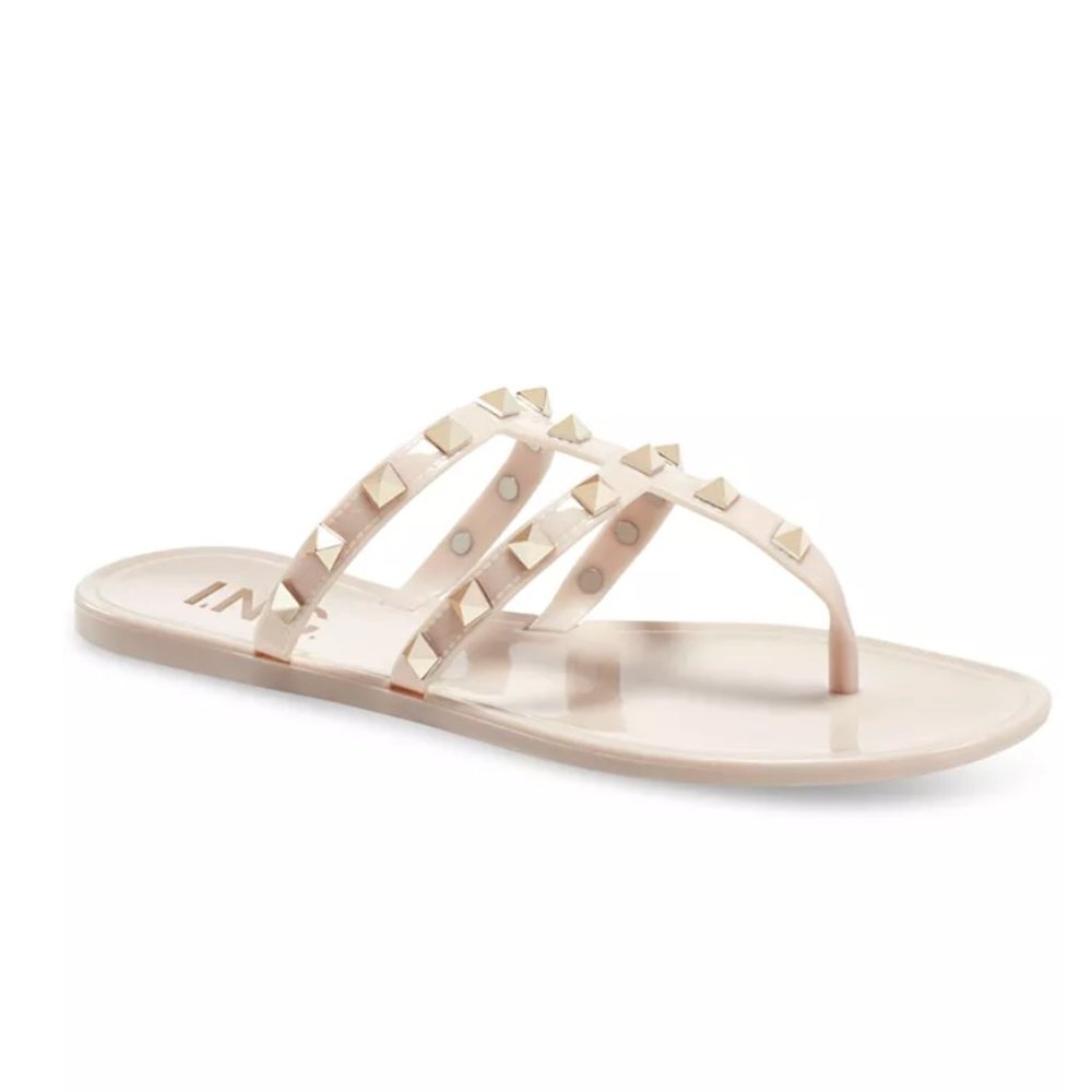 INC Studded Jelly Flat Sandals - Size 8 - Beige